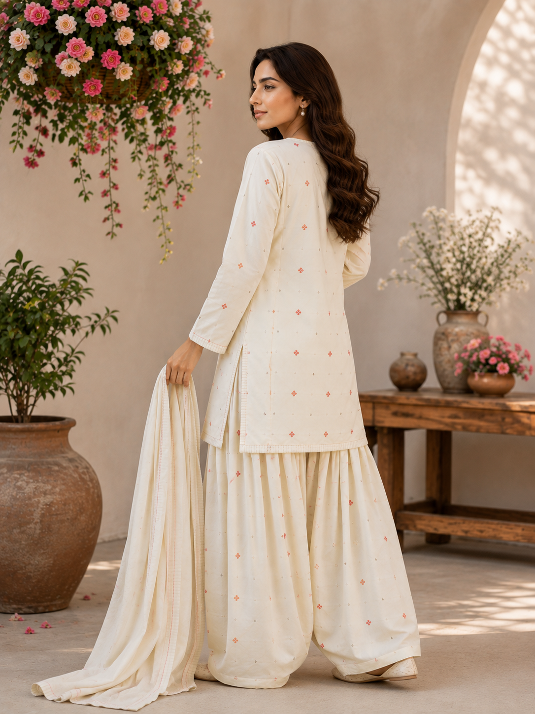 Premium Embroidered 2-Piece Suit – Elegant Cream Collection