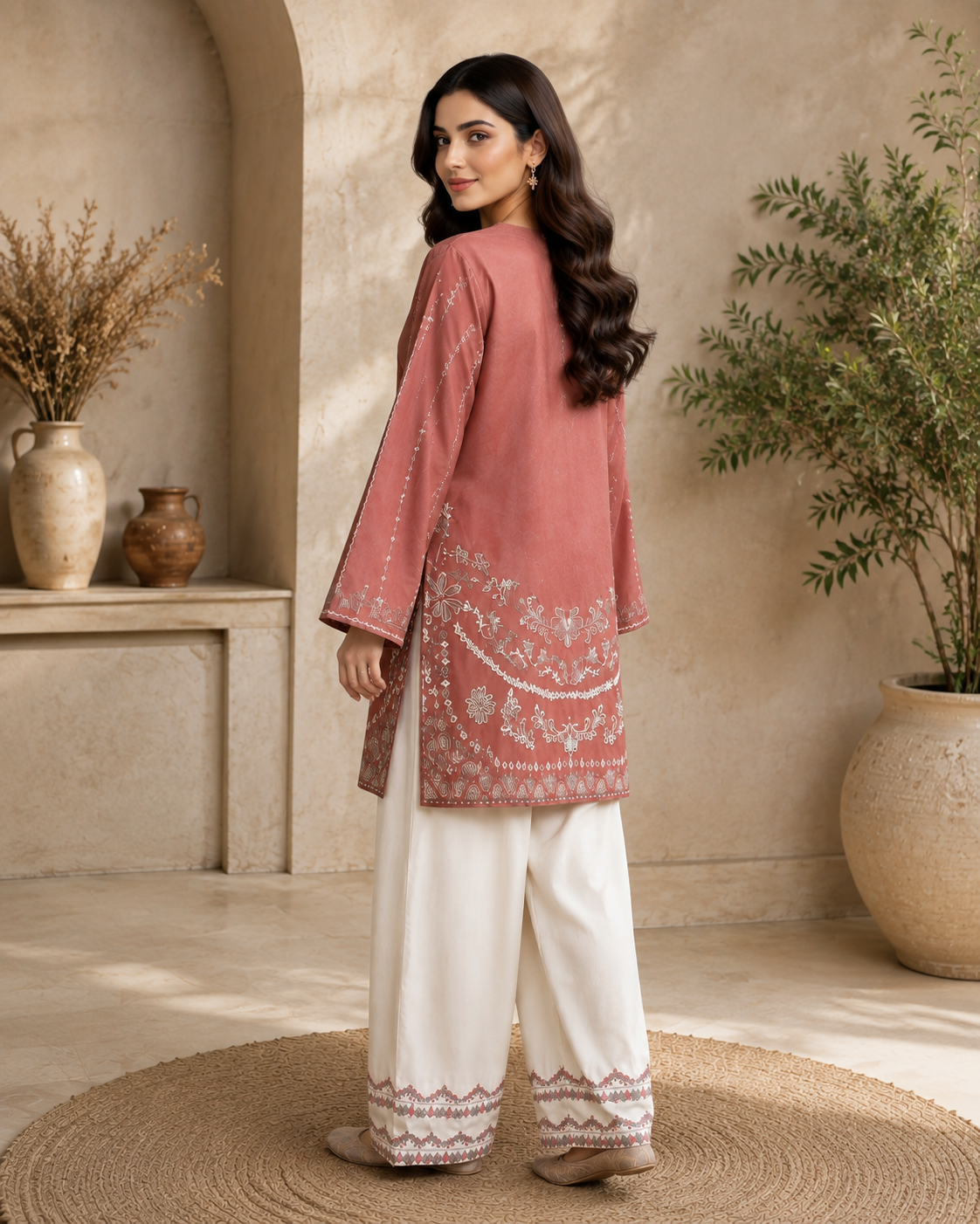 Dusty Rose Embroidered 2 Piece Suit | Luxury Pakistani Women's Wear