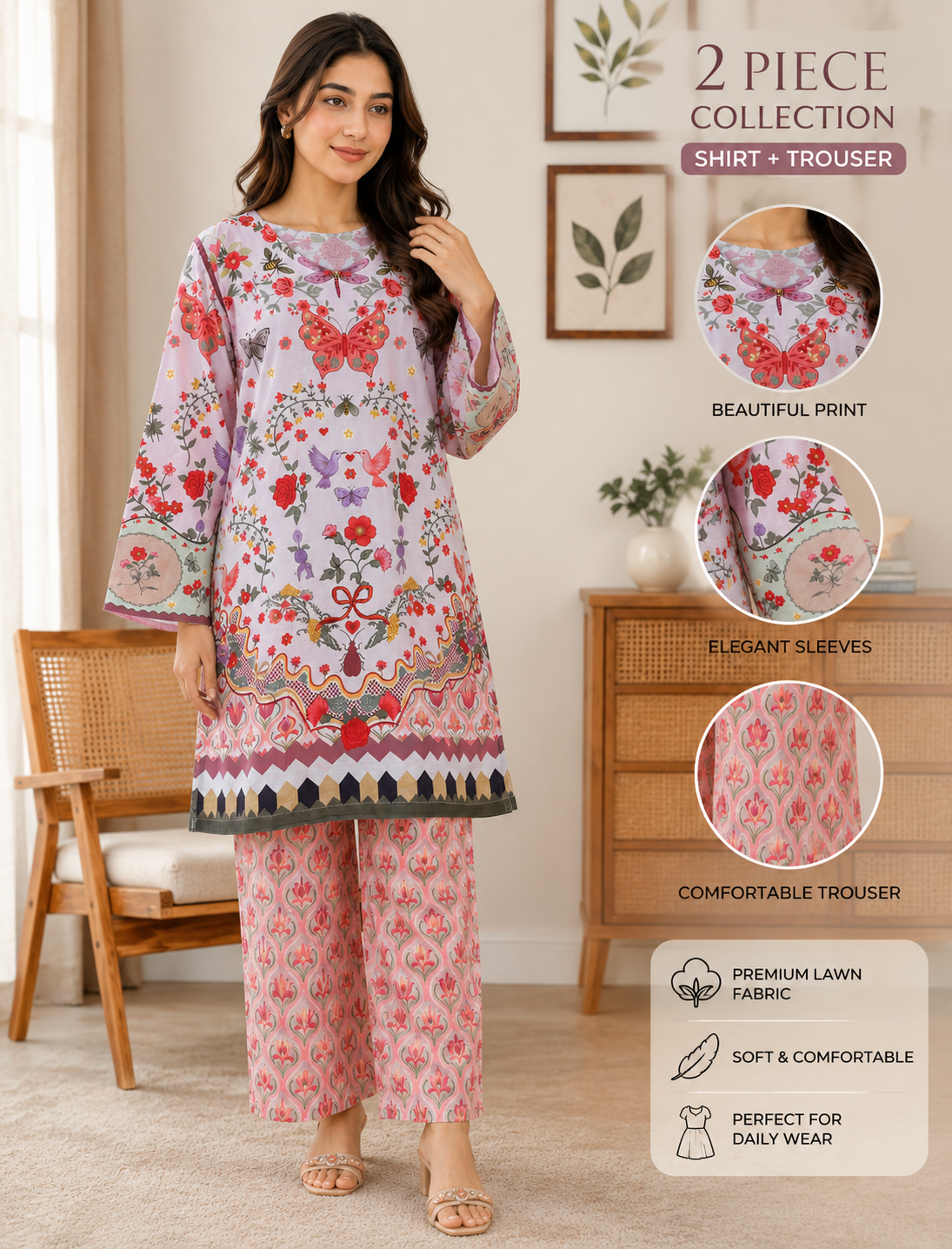 New Arrival Digital Printed 2-Piece Doria Lawn Cord Set 🌸