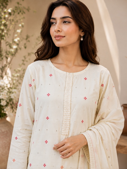 Premium Embroidered 2-Piece Suit – Elegant Cream Collection