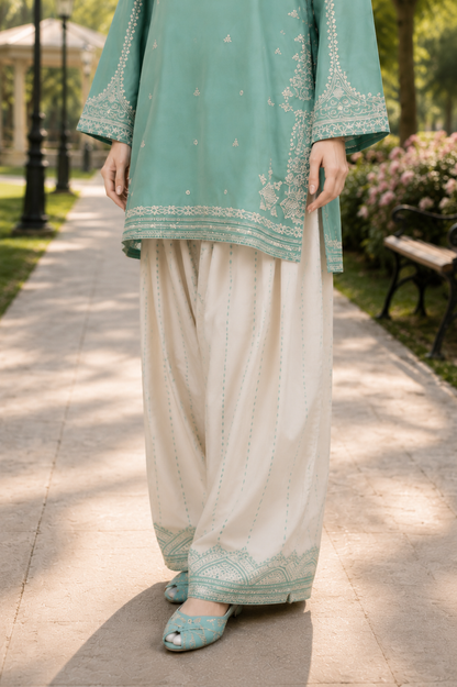Mint Green Embroidered Lawn 2 Piece Suit | Luxury Pakistani Wear