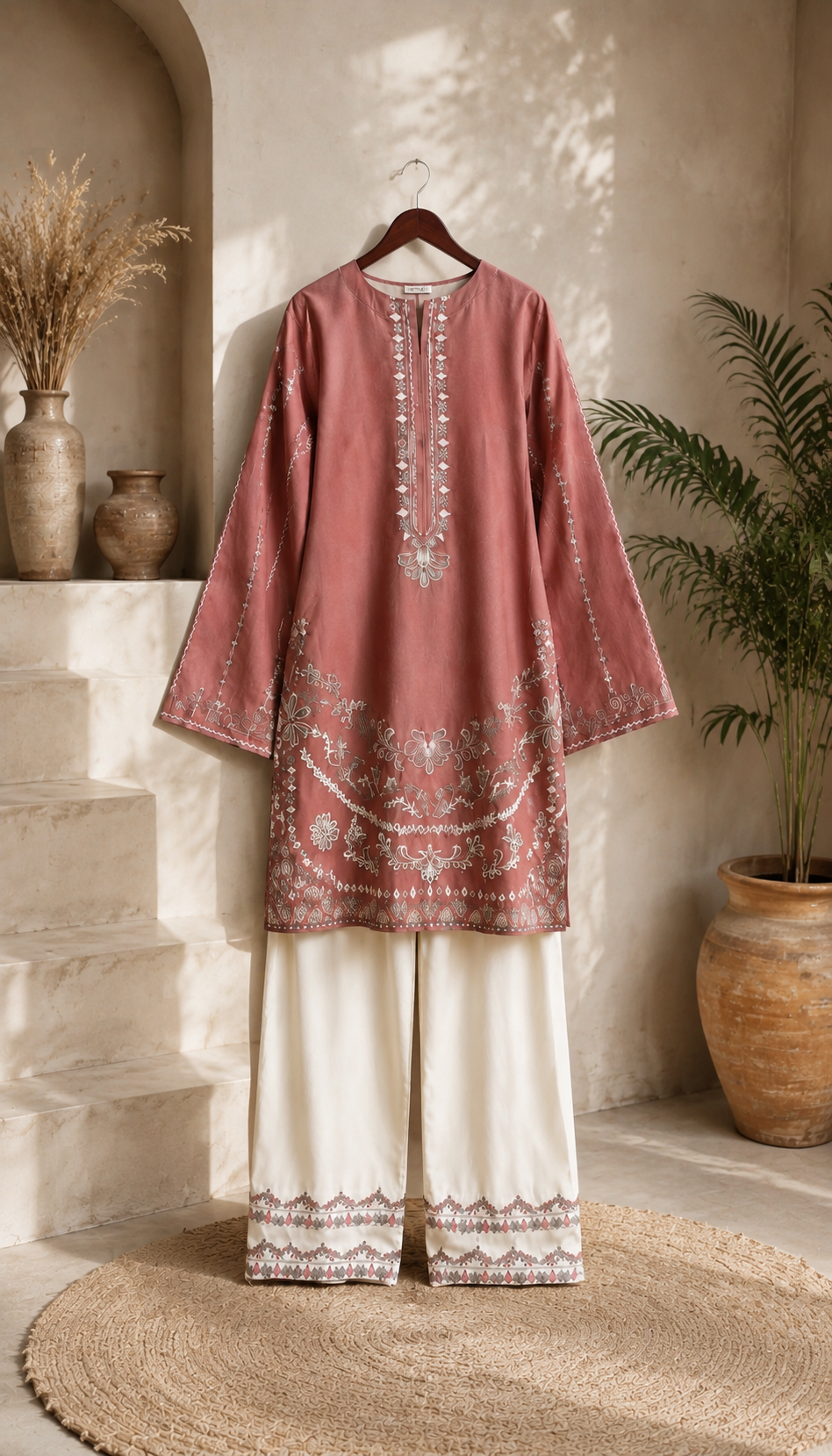 Dusty Rose Embroidered 2 Piece Suit | Luxury Pakistani Women's Wear