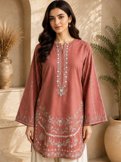 Dusty Rose Embroidered 2 Piece Suit | Luxury Pakistani Women's Wear