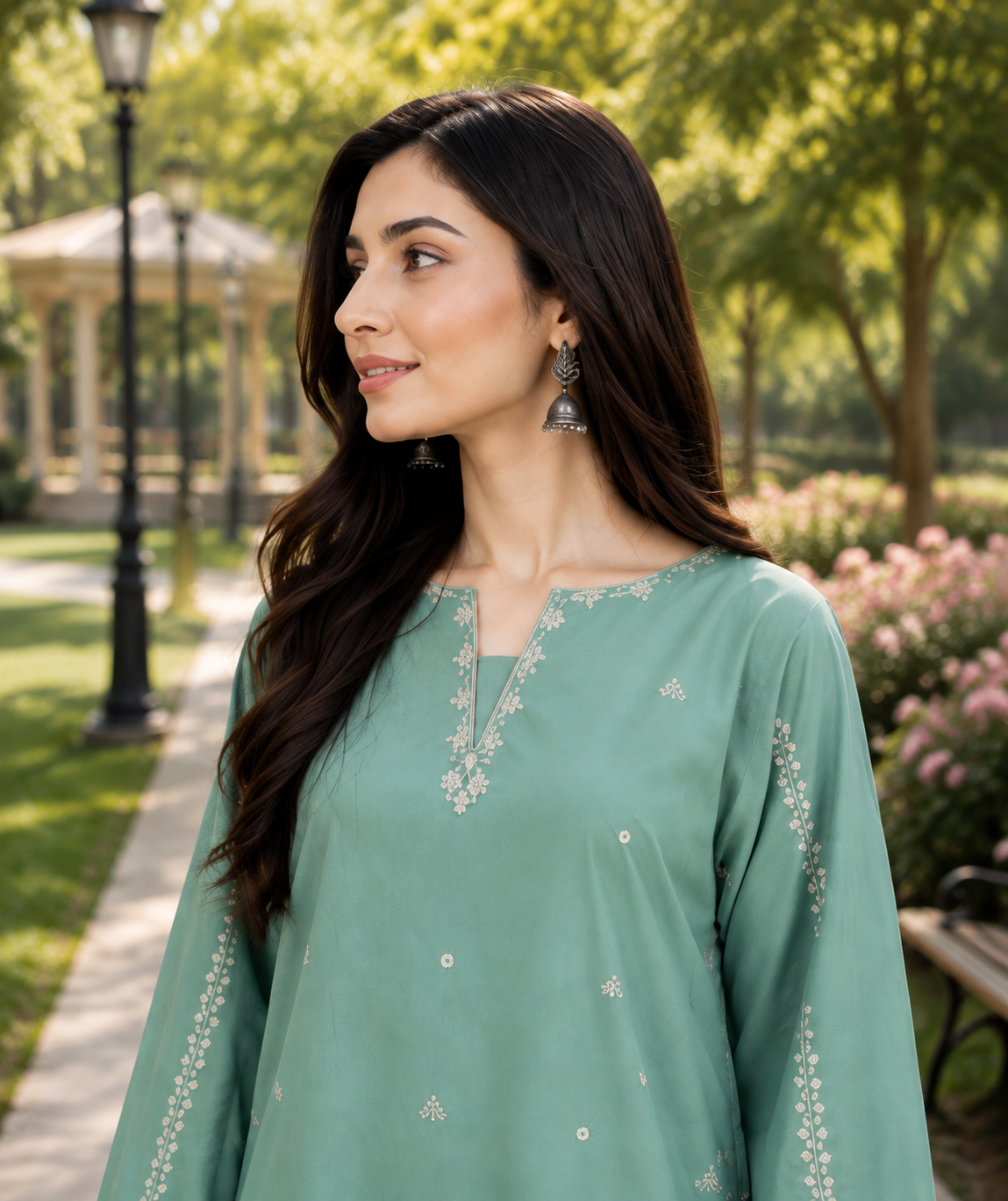Mint Green Embroidered Lawn 2 Piece Suit | Luxury Pakistani Wear