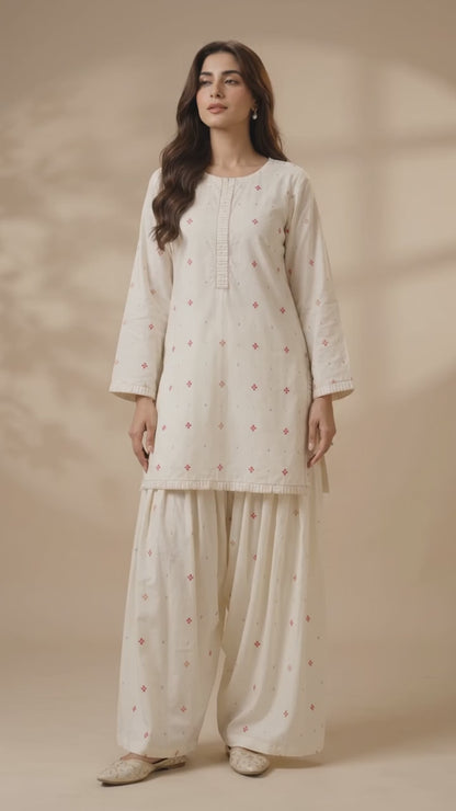 Premium Embroidered 2-Piece Suit – Elegant Cream Collection